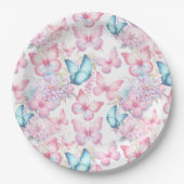 バタフライピンクパープルブルーサマーパーティー ペーパープレート (正面)