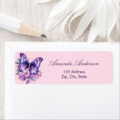 バタフライピンクパープル差出人住所 ラベル (インサイチュ)