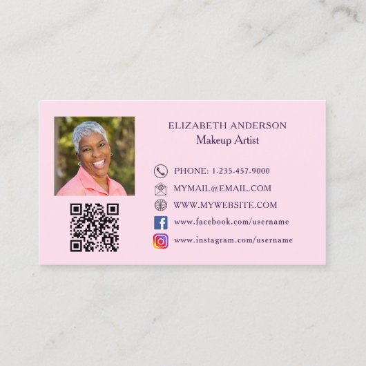 バタフライピンクパープルQRコードフォトソーシャルメディア 名刺 (裏面)