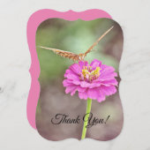 バタフライピンクフラワーサンキューフラットノートカード サンキューカード (正面/裏面)