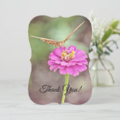 バタフライピンクフラワーサンキューフラットノートカード サンキューカード (スタンド正面)