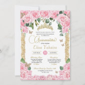 バタフライピンクフローラバラと金ゴールドキンセアニェラ 招待状 (正面)