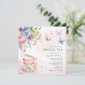 バタフライピンクフローラブライダルティーブライダルシャワー 招待状 (スタンド正面)