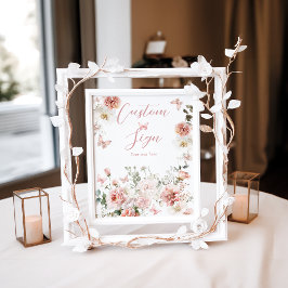 バタフライピンクフローラベビーシャワーカスタムサイン ポスター