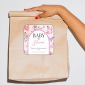 バタフライピンクベビーイン開花ガールベビーシャワー スクエアシール