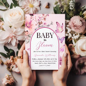 バタフライピンクベビーイン開花ガールベビーシャワー 招待状
