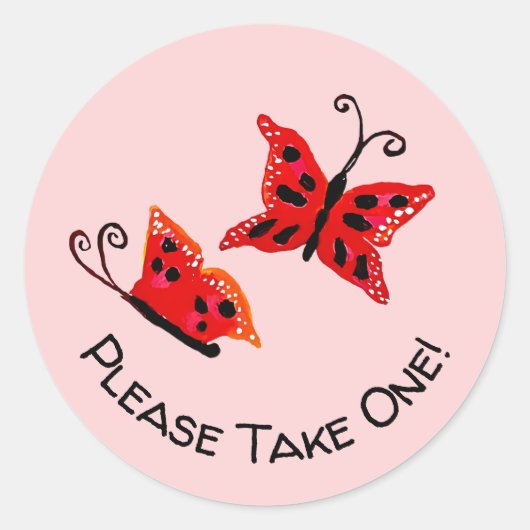 バタフライピンクベビーシャワーお願い ラウンドシール (正面)