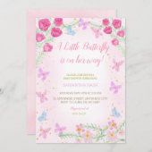 バタフライピンクベビーシャワー招待状 招待状 (正面/裏面)