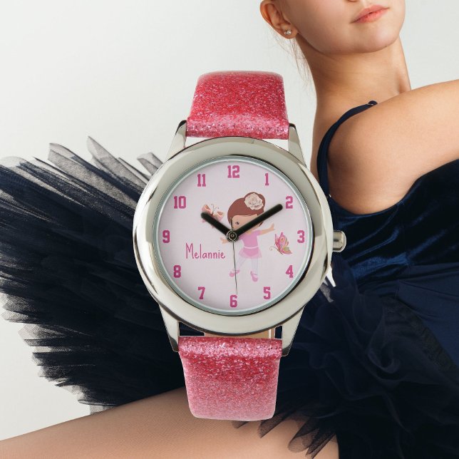 バタフライピンクボホモダンバレリーナ 腕時計 (Butterfly Pink Modern Boho Ballerina Watch)