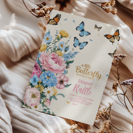 バタフライピンクローズガーデンガールおむつラッフル エンクロージャーカード