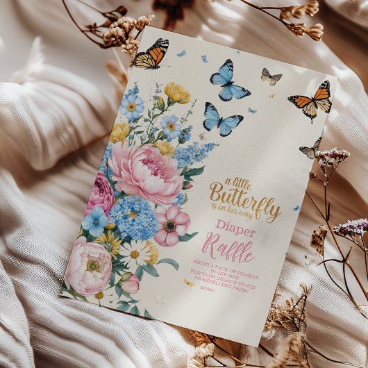バタフライピンクローズガーデンガールおむつラッフル エンクロージャーカード