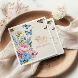 バタフライピンクローズガーデンガールベビーシャワー スタンダードカクテルナプキン