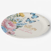 バタフライピンクローズガーデンガールベビーシャワー ペーパープレート (アングル)