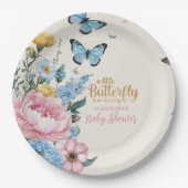 バタフライピンクローズガーデンガールベビーシャワー ペーパープレート (正面)