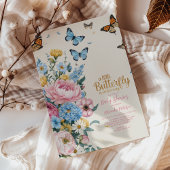 バタフライピンクローズガーデンガールベビーシャワー 招待状