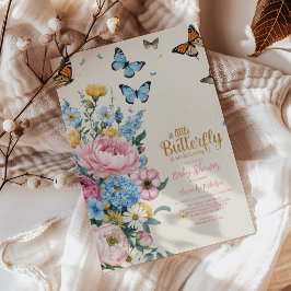 バタフライピンクローズガーデンガールベビーシャワー 招待状