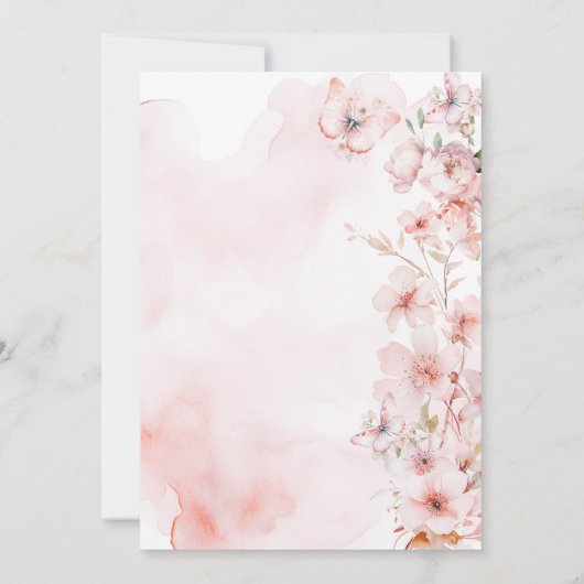 バタフライピンクローズガーデンガールベビーシャワー 招待状 (裏面)