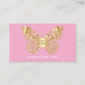 バタフライピンク金ゴールドロゴQRコード 名刺 (正面)