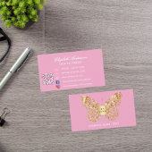 バタフライピンク金ゴールドロゴQRコード 名刺