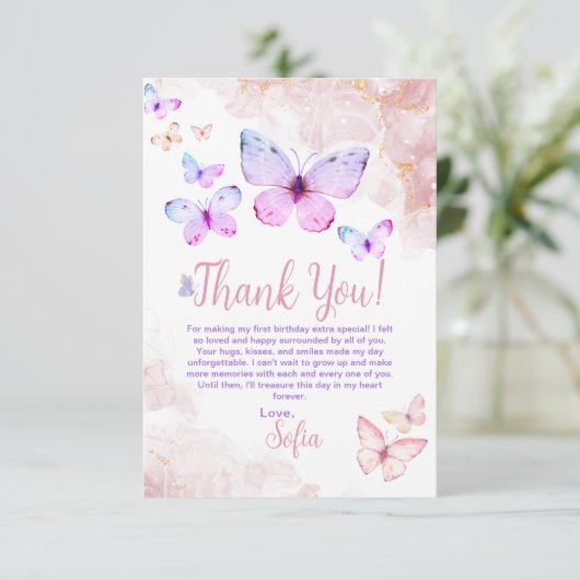 バタフライファースト誕生日ガールファーストサンキューカード サンキューカード (スタンド正面)