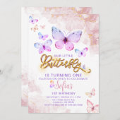 バタフライファースト誕生日ガールファースト招待状 招待状 (正面/裏面)