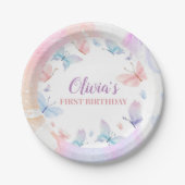 バタフライファースト誕生日ガール紙プレート ペーパープレート (正面)