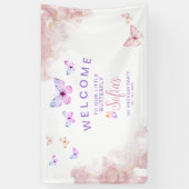 バタフライファースト誕生日ガール1stピンクバナー 横断幕 (縦)