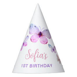 バタフライファースト誕生日ガール1stピンクパーティー帽子 パーティーハット