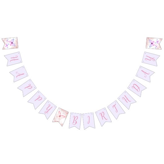 バタフライファースト誕生日ガール1stピンクパープル バンティングフラッグ (全)