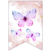 バタフライファースト誕生日ガール1stピンクパープル バンティングフラッグ (第1の旗)