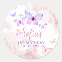 バタフライファースト誕生日ガール1stピンクパープル ラウンドシール