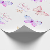 バタフライファースト誕生日ガール1stピンクパープル ラッピングペーパー (角)