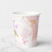 バタフライファースト誕生日ガール1stピンクパープル 紙コップ (裏面)