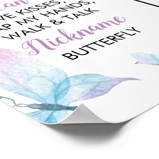 バタフライファースト誕生日フォトマイルストーンポスター ポスター (角)