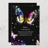 バタフライファースト誕生日招待状 招待状 (正面/裏面)