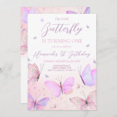 バタフライファースト誕生日招待状 招待状 (正面/裏面)