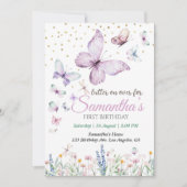 バタフライファースト誕生日 招待状 (正面)