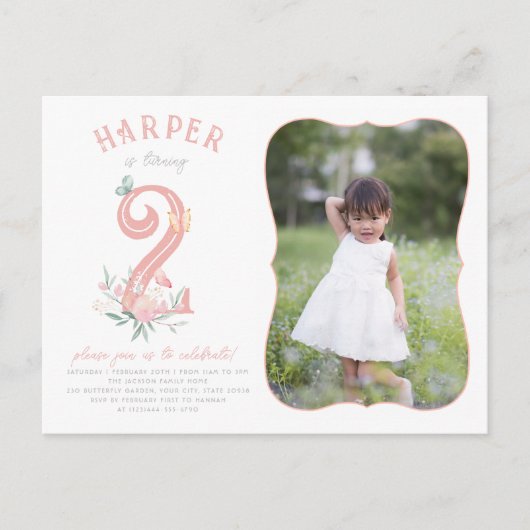 バタフライフェアユタレフローラフォト誕生日はがき インビテーションポストカード (正面)