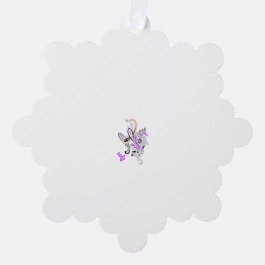 バタフライフェアリータトゥーベクトル – ヴィンテージフローラアート オーナメントカード (正面)