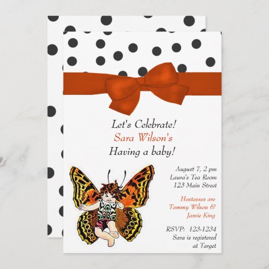 バタフライフェアリーベビーシャワー招待状 招待状 (正面/裏面)