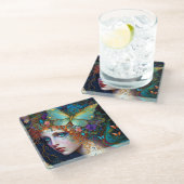 バタフライフェアリー小妖精や小人レディファンタジーアート ガラスコースター (アングル)