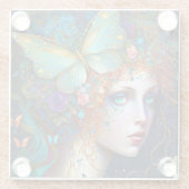 バタフライフェアリー小妖精や小人レディファンタジーアート ガラスコースター (裏面)