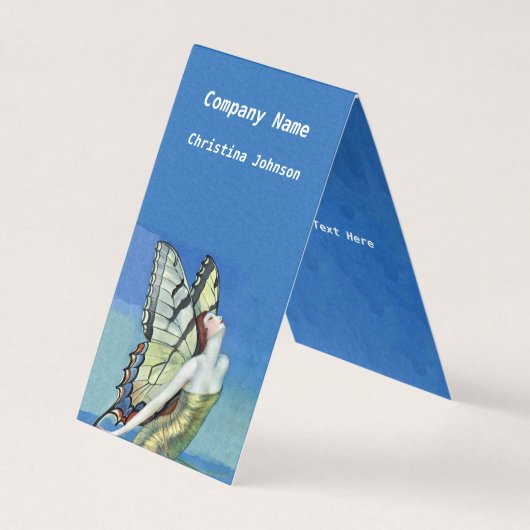バタフライフェアリー（昆虫）オオカバマダラ、モナークウイングゴールデンドレスブルー 名刺 (正面)