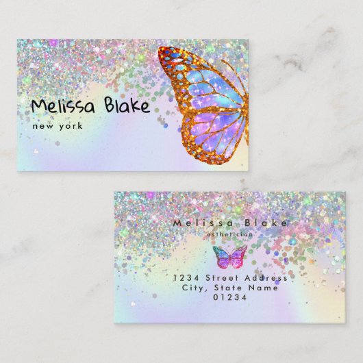 バタフライフェイクグリッターデザイン名刺 名刺 (正面/裏面)