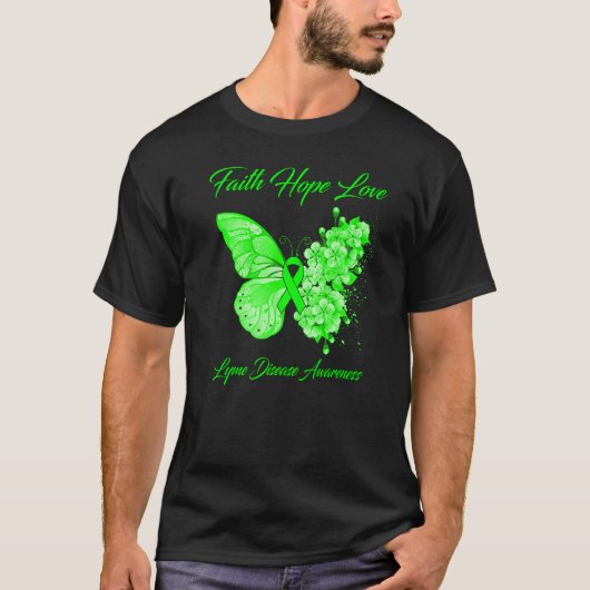 バタフライフェイスホープ愛ライム病認識度 Tシャツ (正面)