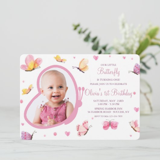 バタフライフォトフレーム誕生日パーティー 招待状 (スタンド正面)