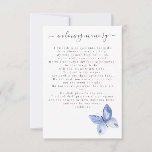 バタフライフォト葬儀メモリアル祈りの言葉カード ノートカード (裏面)