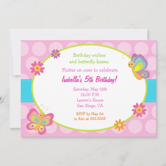 バタフライフォト誕生日招待状 招待状 (正面)