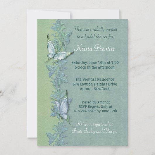 バタフライフライトフローラブライダルシャワー招待 招待状 (正面)