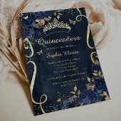 バタフライフラワーエレガント金ゴールドネイビーキンセアニェラ 箔招待状